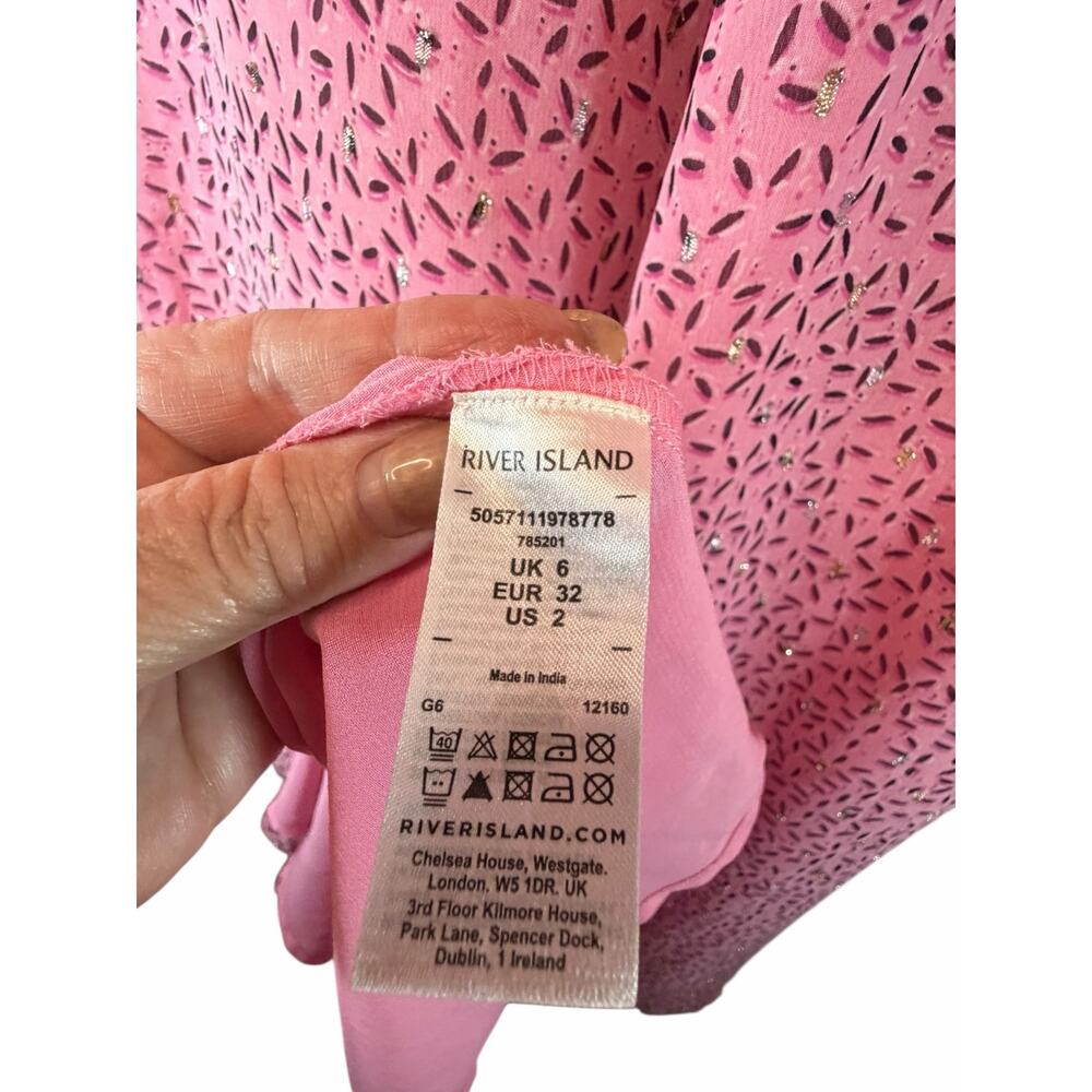 River Island Pink Midi Dress with Puff Sleeves - US Size 2 - UK Size 6 - Picture 6 of 8